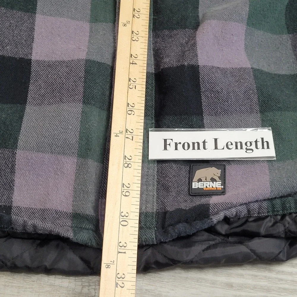 Berne Flannel Shirt Jacket Mens XL Tall Green Plaid Quilted Lining Insulated